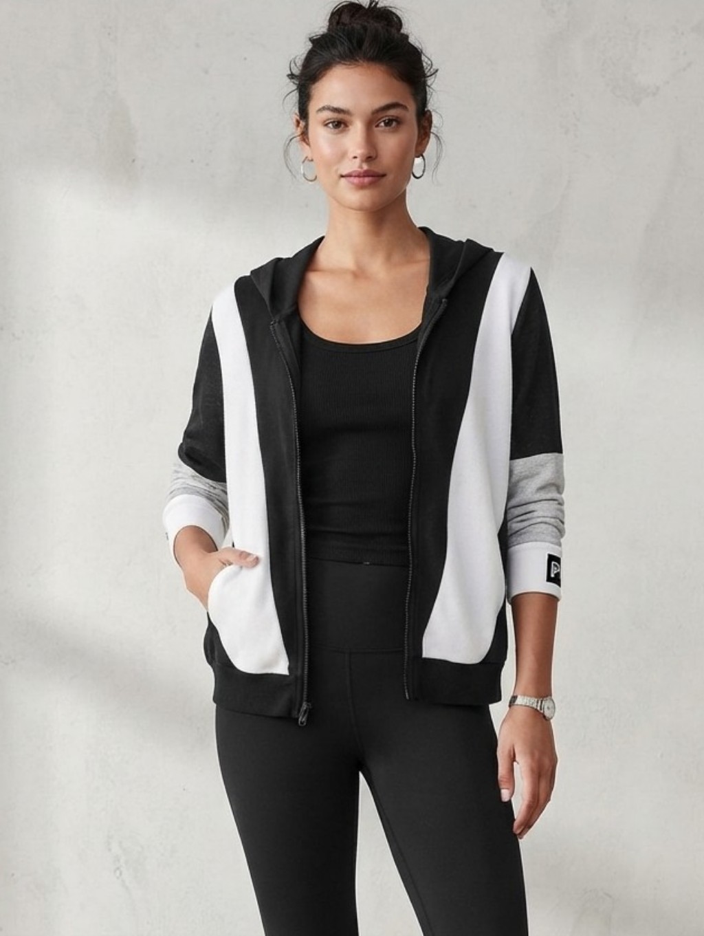 Pink Victoria's Secret Black White Zip Closure Hoodie Size Large